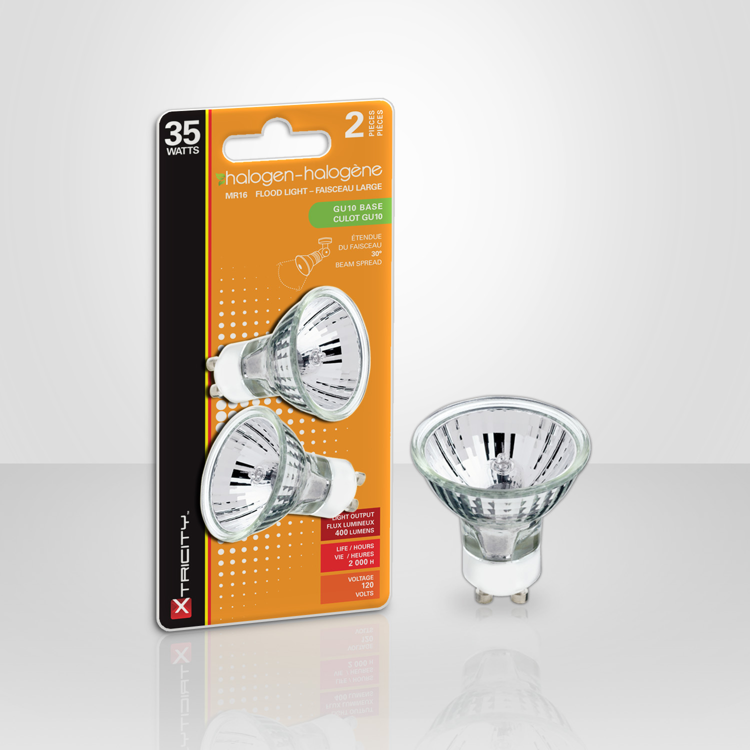 Gu10 Ampoules halogènes 35w Dimmable, 220v Gu10 Ampoules halogènes 2  broches, 400 Lm, 2800k Withe3pcs chauds, Blanc-t