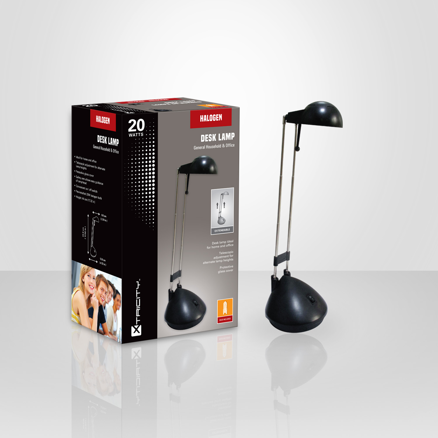 Lampe de table led frisbee 1 ampoule, noir mat avec verre fumé