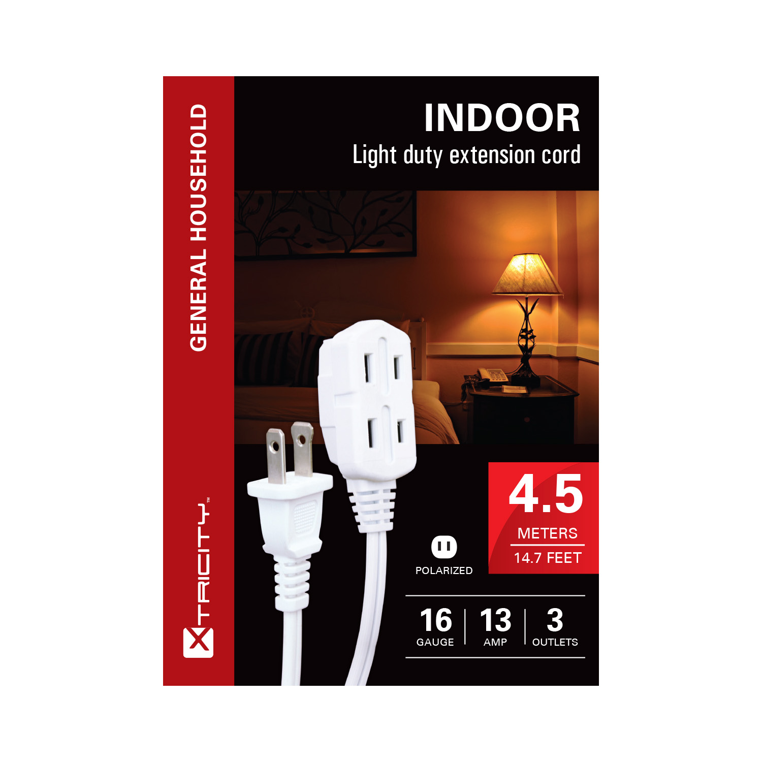 4.5M WHITE EXTENSION CORD INDOOR 16 / 2 SPT-2, 3-OUTLET #2-70403 – Jessar