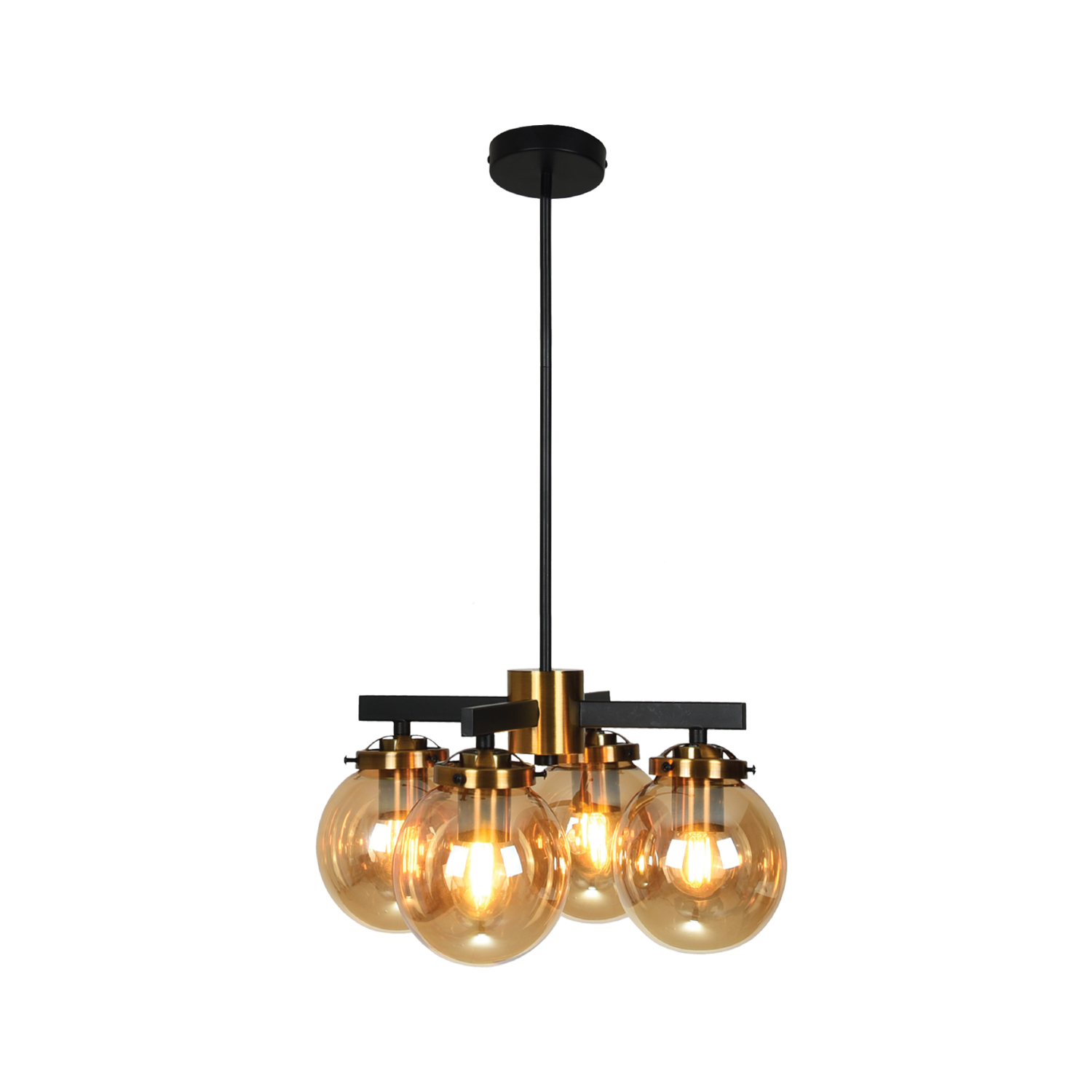 PENDANT FIXTURE 4 LIGHTS BLACK, GOLD & AMBER BRASS “HENDERSON” #5