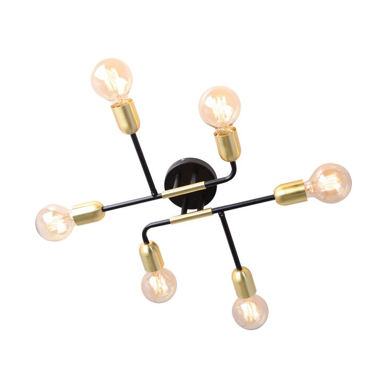CEILING FIXTURE 6 LIGHTS BLACK & GOLD “ROCKLAND” 590212 Jessar