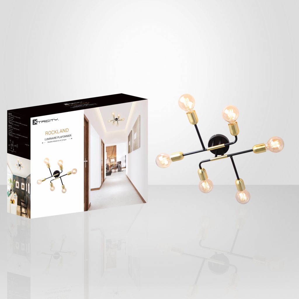 CEILING FIXTURE 6 LIGHTS BLACK & GOLD “ROCKLAND” 590212 Jessar