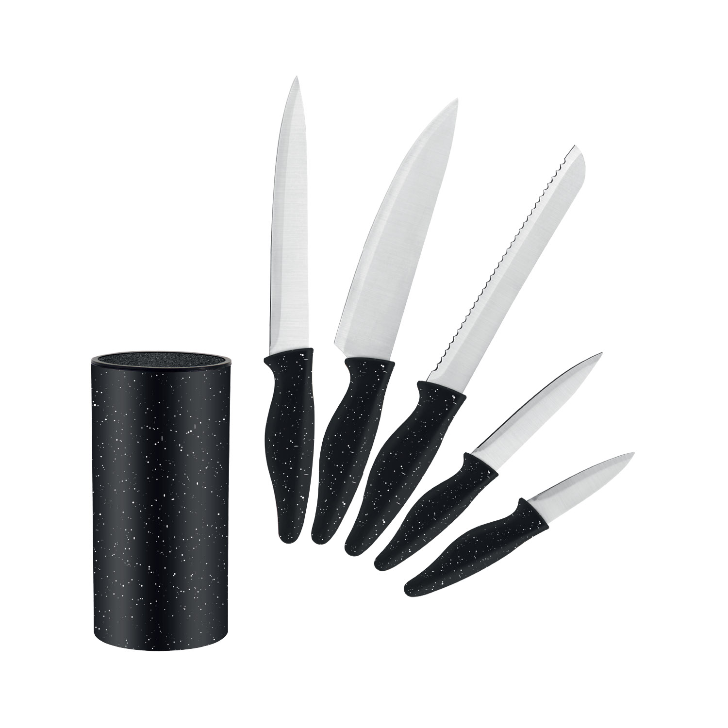 6 PIECE KNIFE SET WITH UNIVERSAL BLOCK – BLACK GRANITE TEXTURE #7