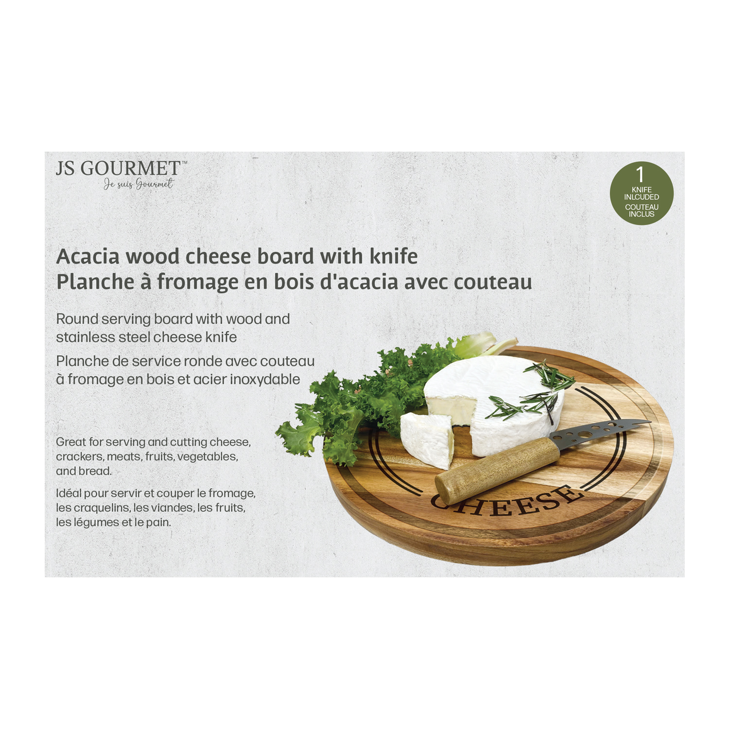 Acacia Wood Cheese Board with Cheese Slicer