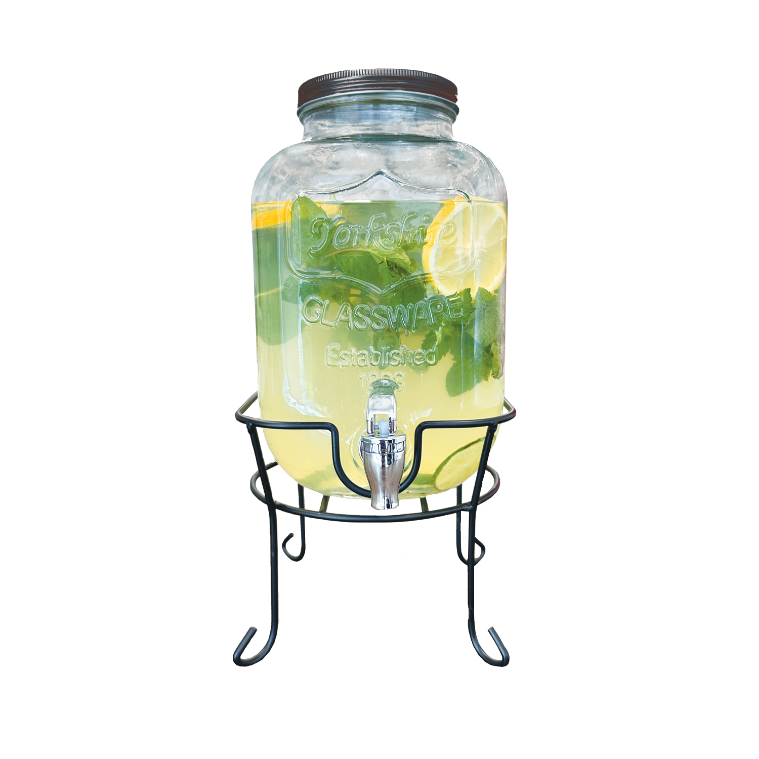 Distributeur à jus en verre avec support métallique 7 L