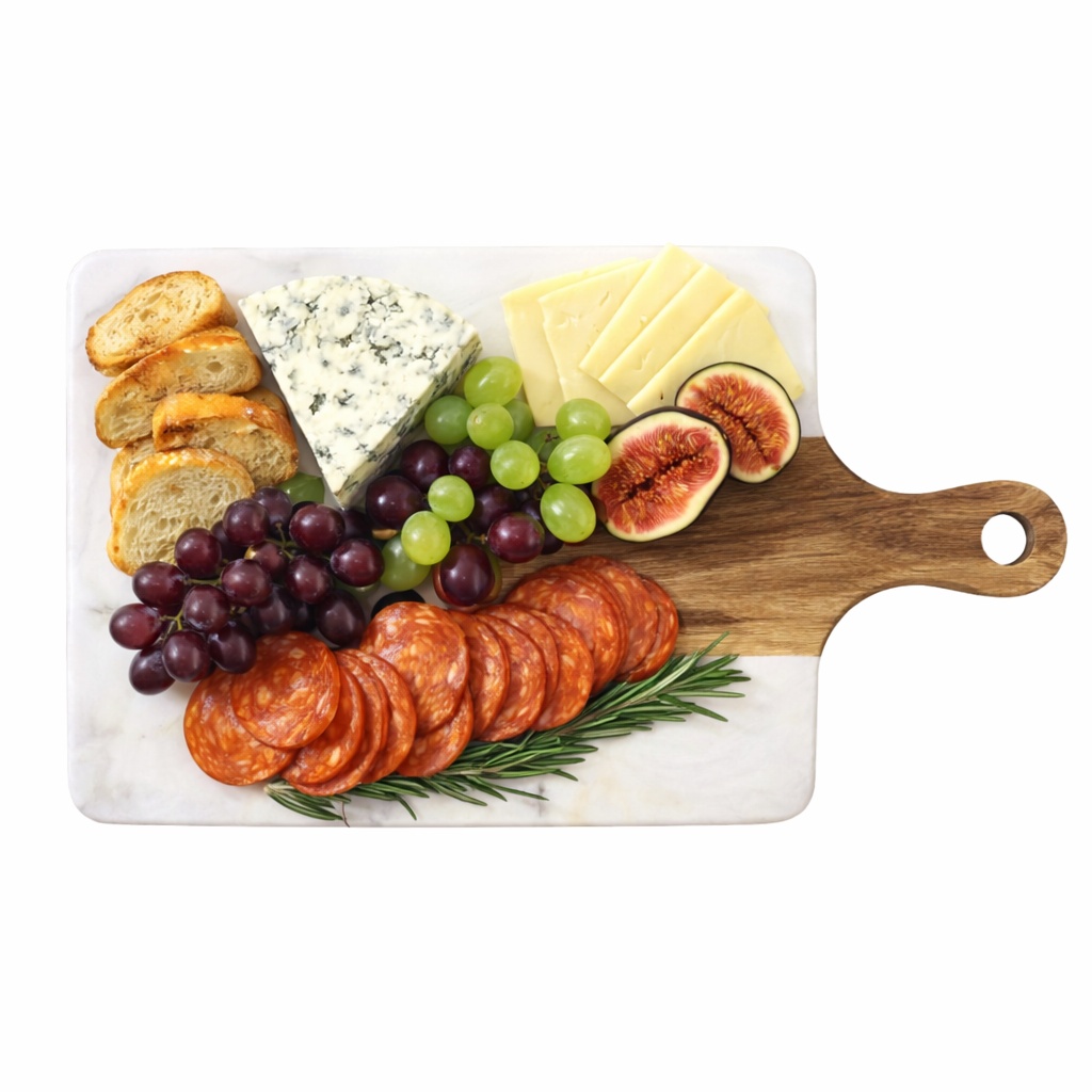Top,View;,With,Cheese,Grapes,Figs;,White,Background